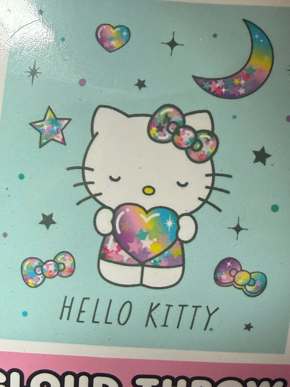 Hello Kitty Pastel Teal Throw with Rainbow Heart Motif